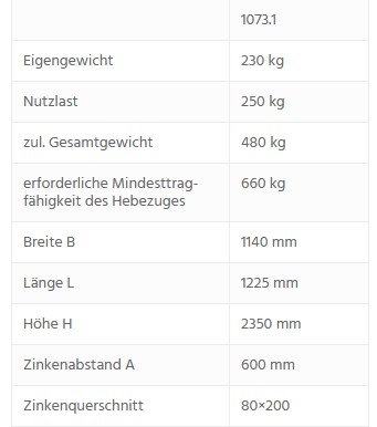 Arbeitsbühne 1073 technische Details